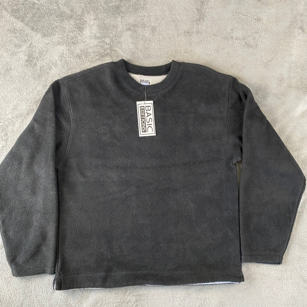 Basic Editions Sweatshirt Mens Small Black Fleece Crew Neck Pullover Outdoor